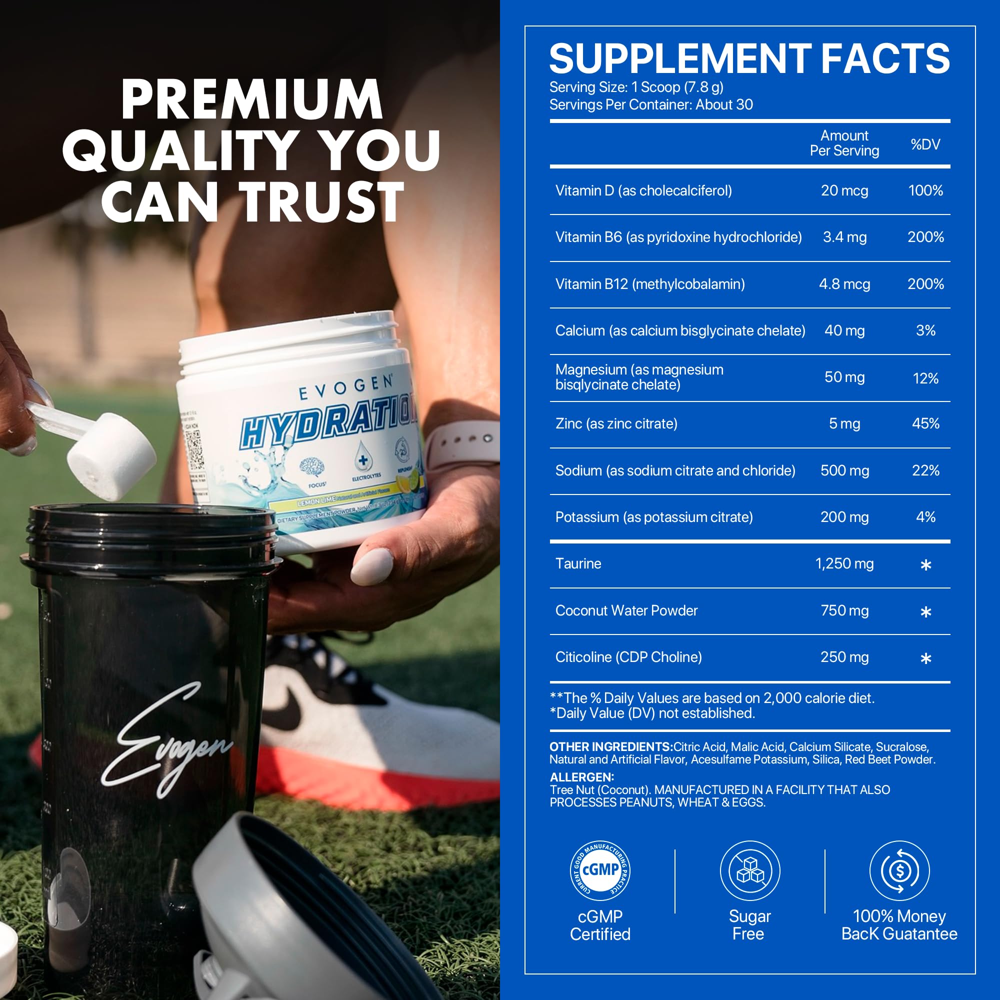 Prepared Evogen Hydration drink in lemon-lime ready to sip.