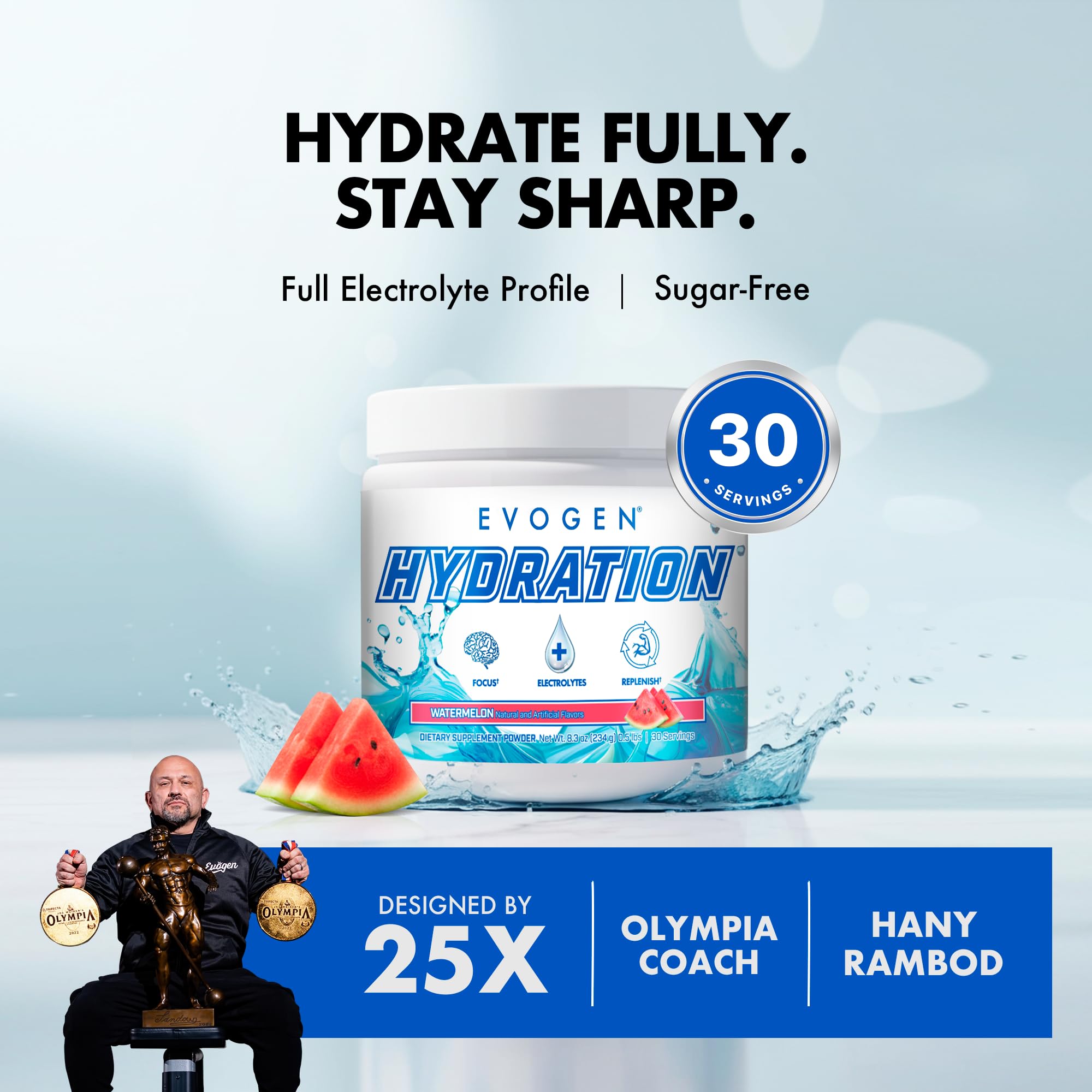 Evogen Hydration ingredient label closeup highlights minerals for balanced electrolyte intake.