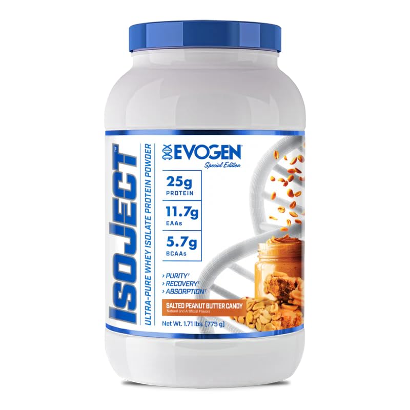 Evogen Isoject bottle-front shows ultra-pure whey isolate for fast absorption
