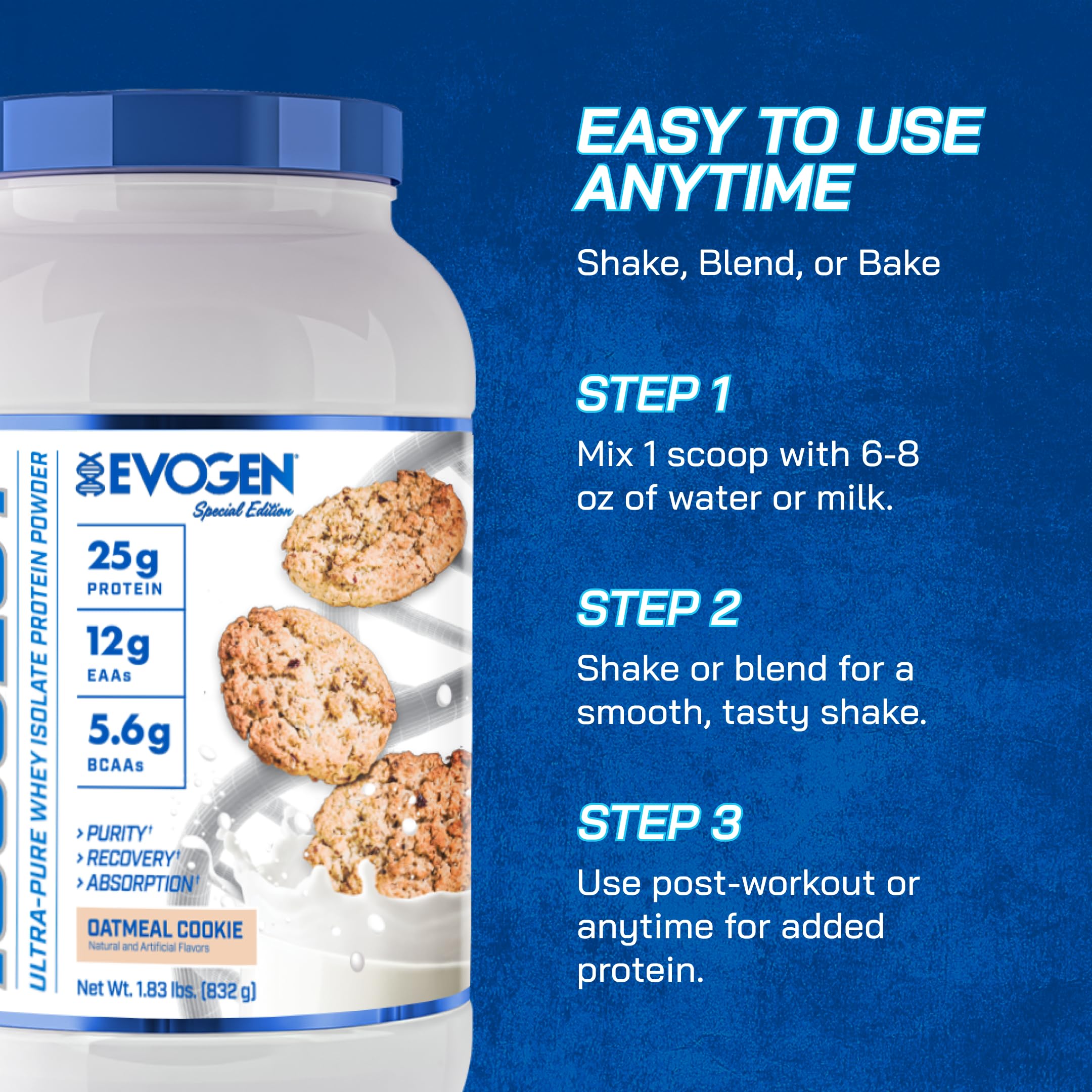 Evogen Isoject oatmeal cookie flavor packaging evokes tasty, convenient protein boost.