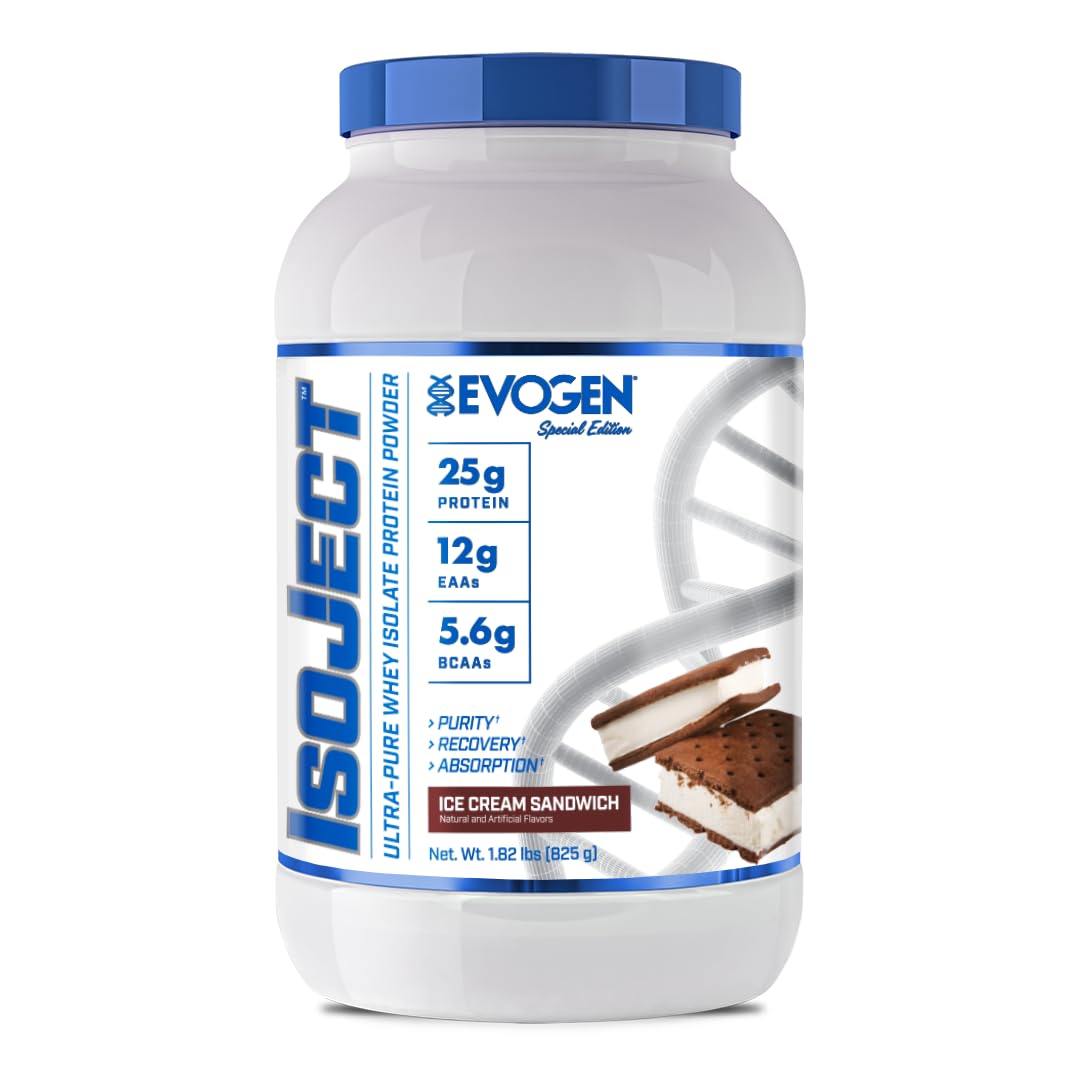 Evogen Isoject bottle features Ice Cream Sandwich flavor and ultra-pure whey isolate for clean support.