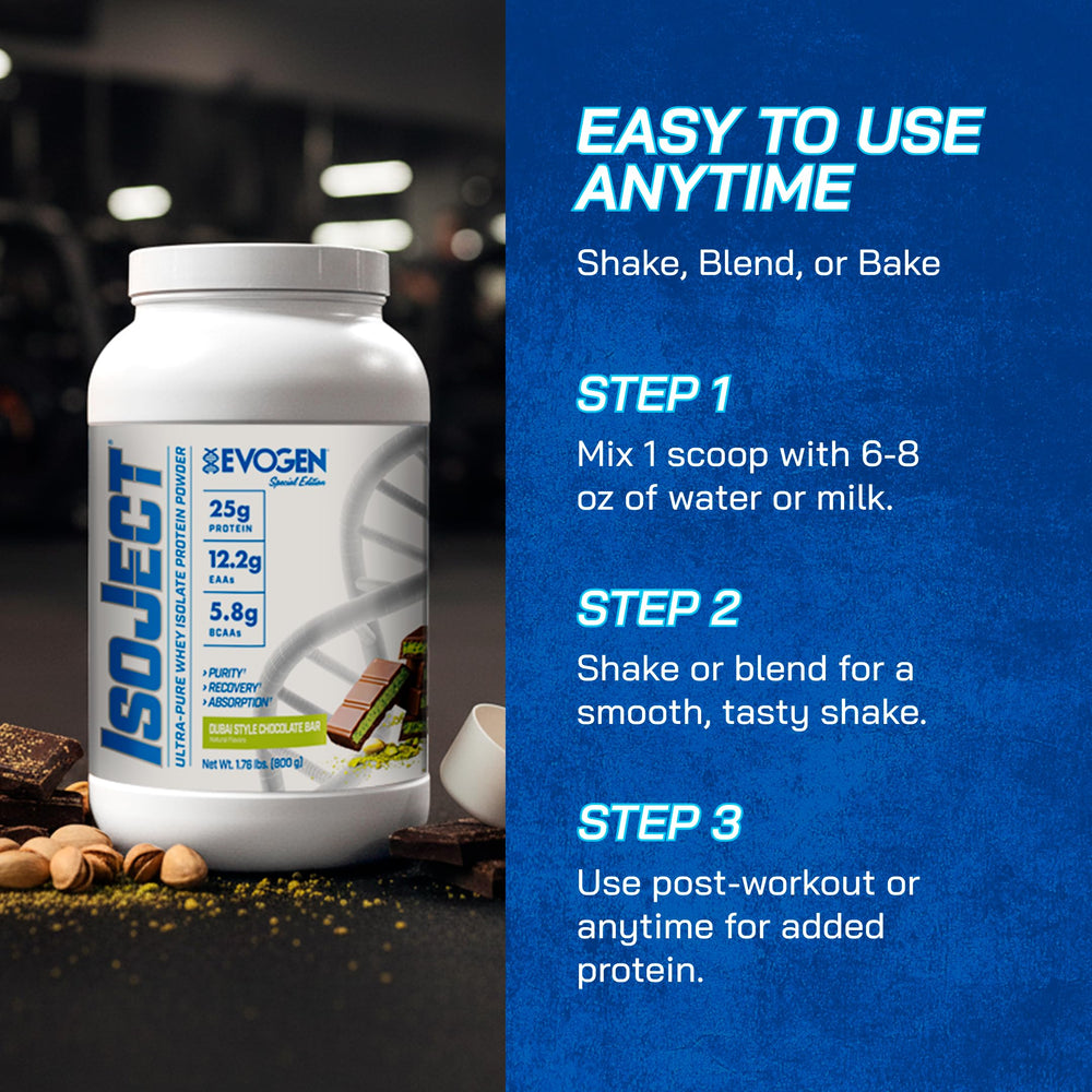 Evogen Isoject nutrition label emphasizing clean, filler-free formula