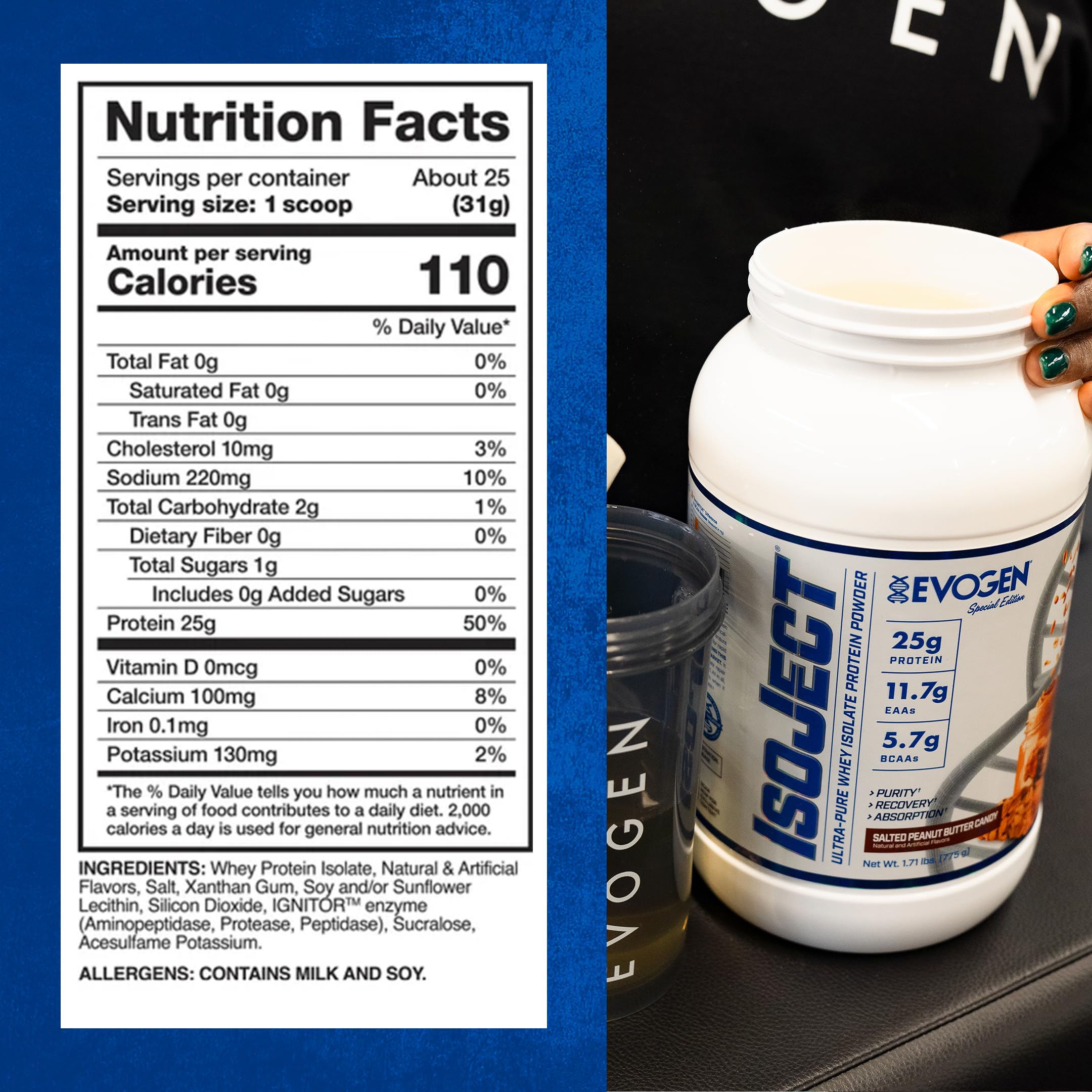 Evogen Isoject powder-scoop close-up with smooth mix texture