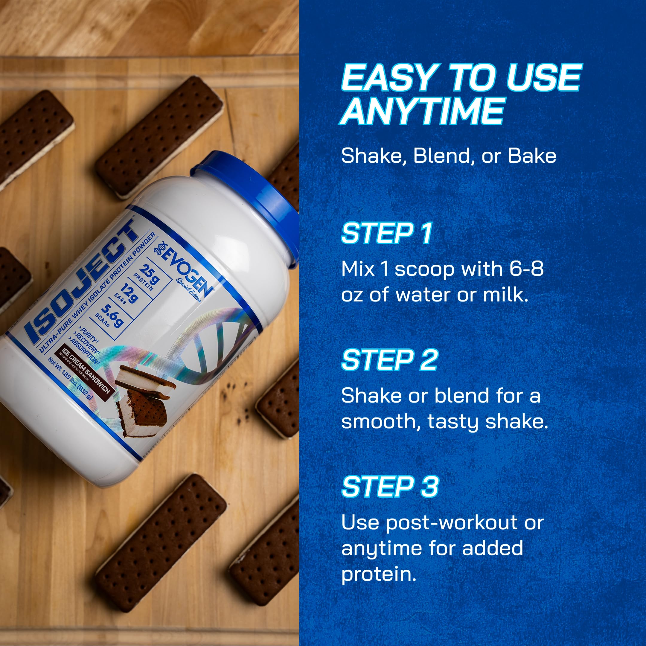 Isoject shake being poured, highlighting smooth texture and flavor integration.