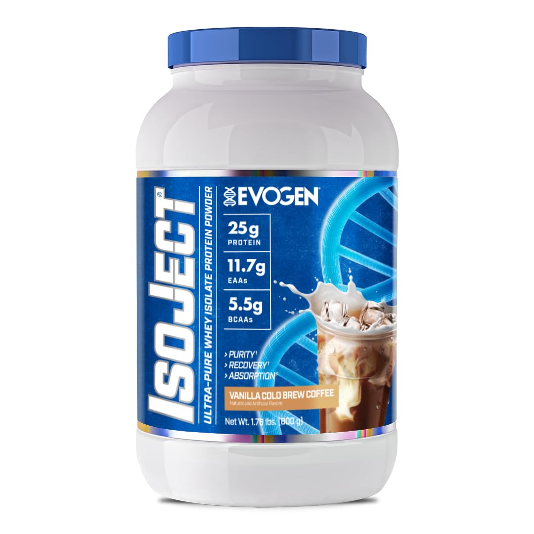 Evogen Isoject whey protein isolate bottle showcases an ultra-pure formula for quick recovery after workouts