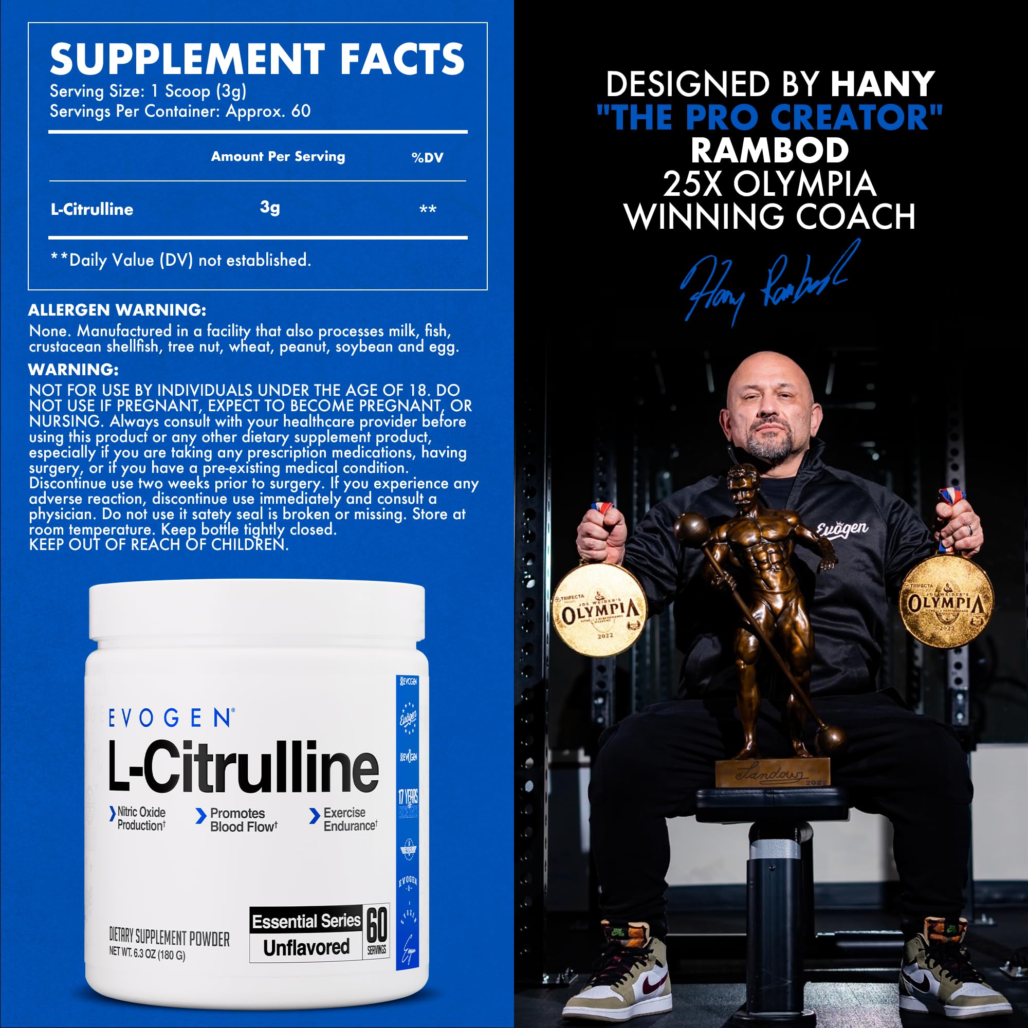 Evogen L-Citrulline label closeup highlighting purity