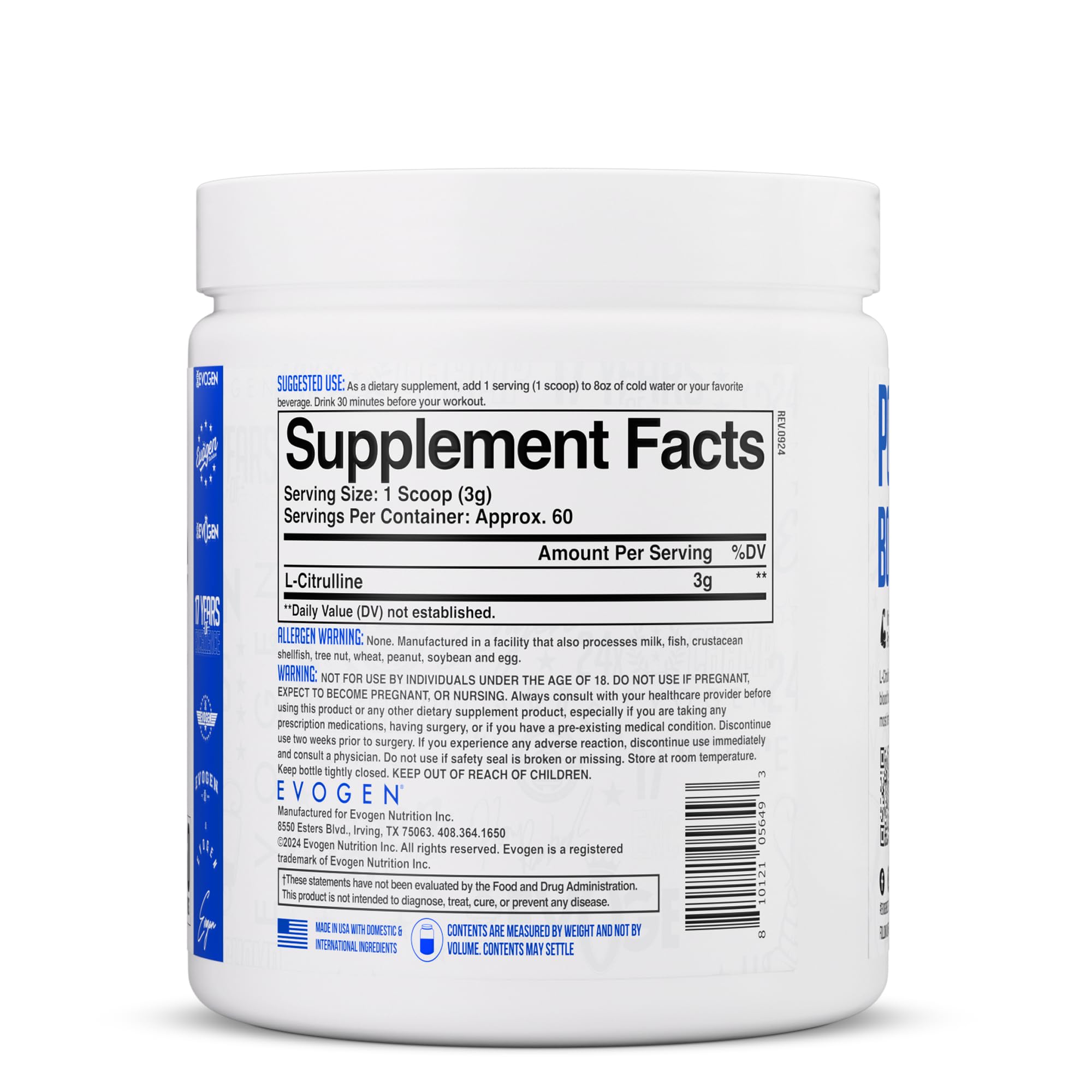Evogen L-Citrulline powder being mixed in a glass with ice