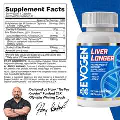 Evogen Liver Longer capsules close-up, premium NAC and Milk Thistle blend for liver health.