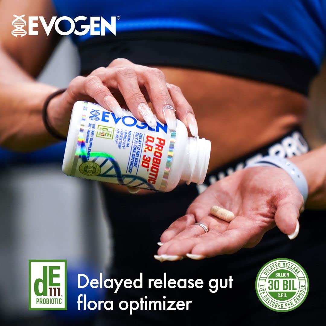 Scientific DE111 strain indicated on Evogen Probiotic D.R. 30 packaging