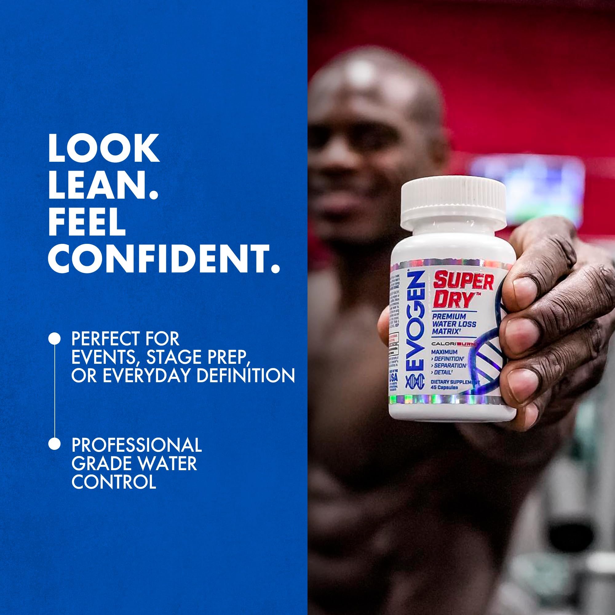 Evogen Super Dry capsules on a gym towel after a training session.