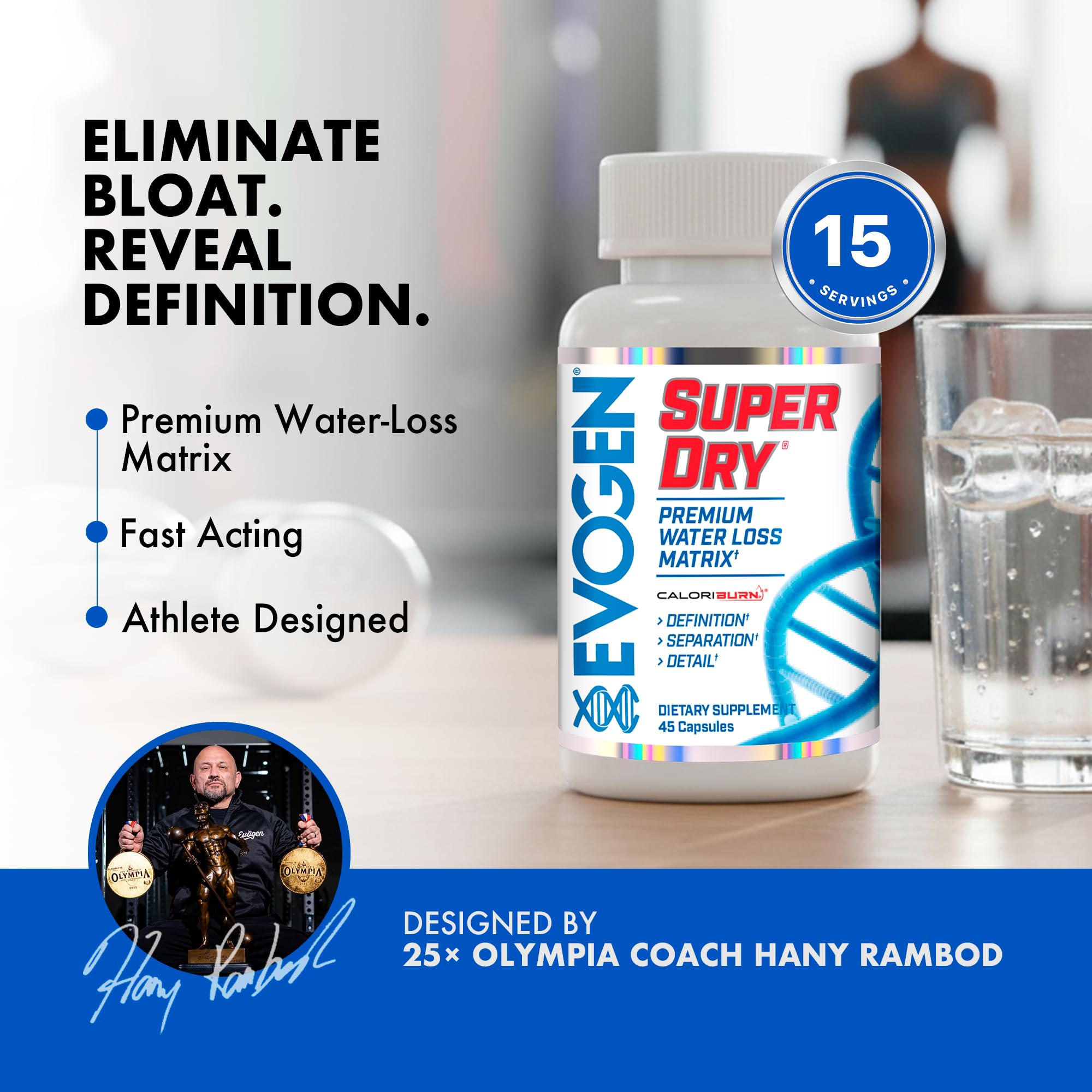 Evogen Super Dry close-up of ingredients featuring dandelion root and juniper berries.
