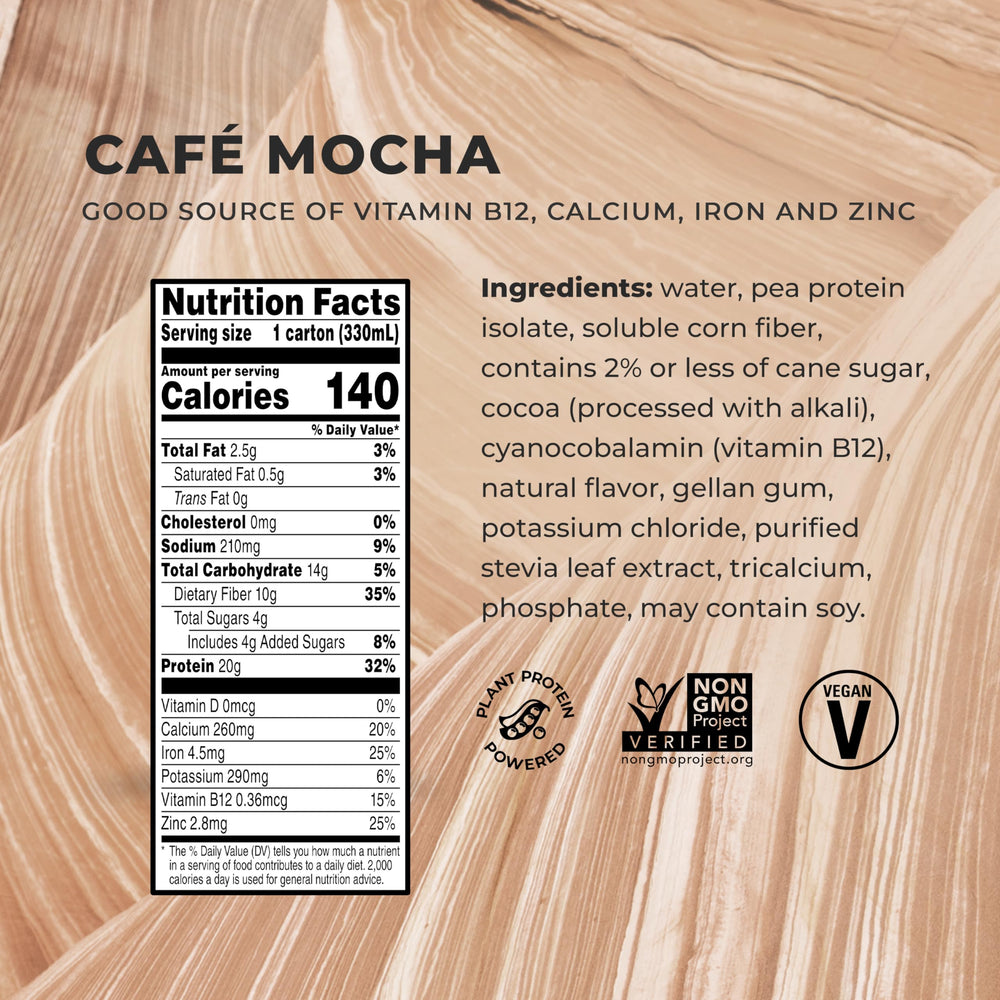Evolve Café Mocha shake pour highlights dairy-free nourishment on the go.