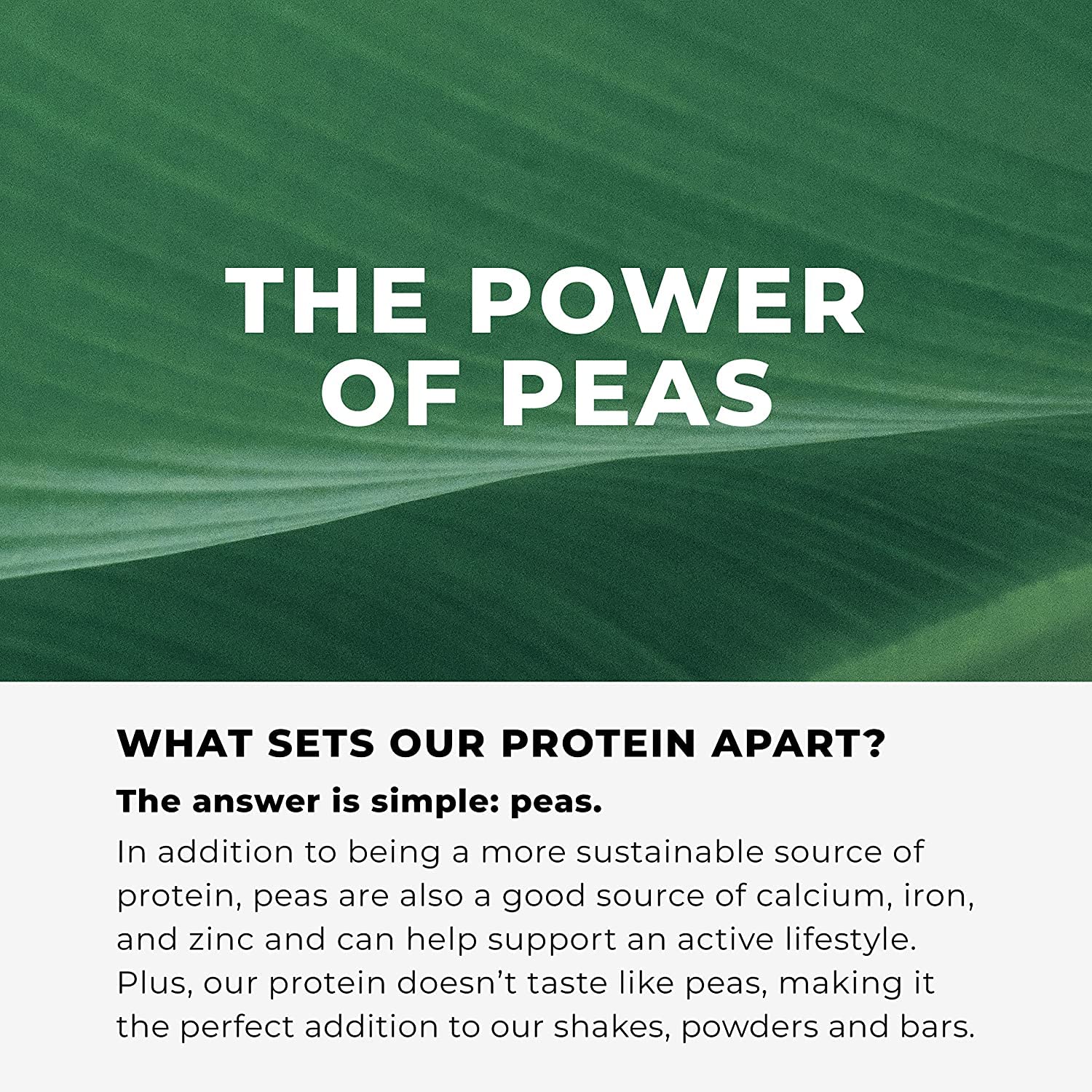 Evolve plant-based protein ingredients image suggests non-GMO and sustainable peas.