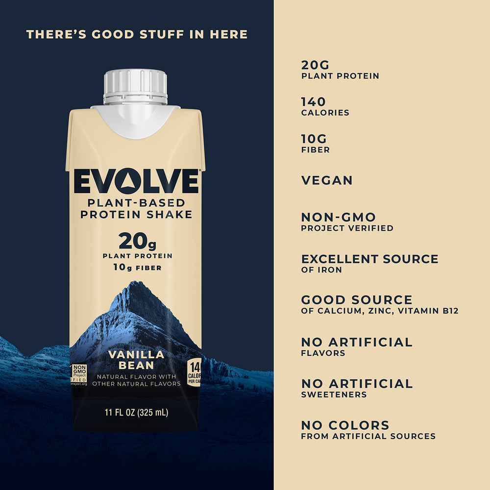 Evolve Vanilla Bean shake pour shot; ready to mix after workouts.