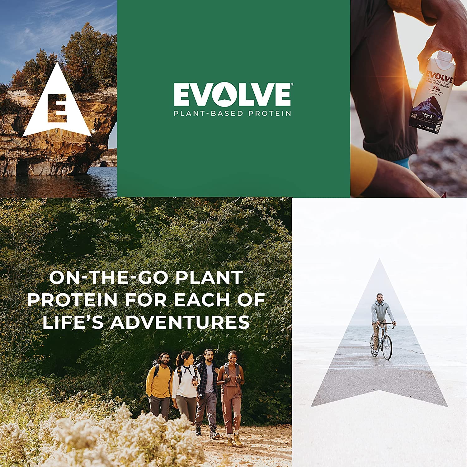 Evolve vegan protein shake cup close highlights gluten-free recipe.