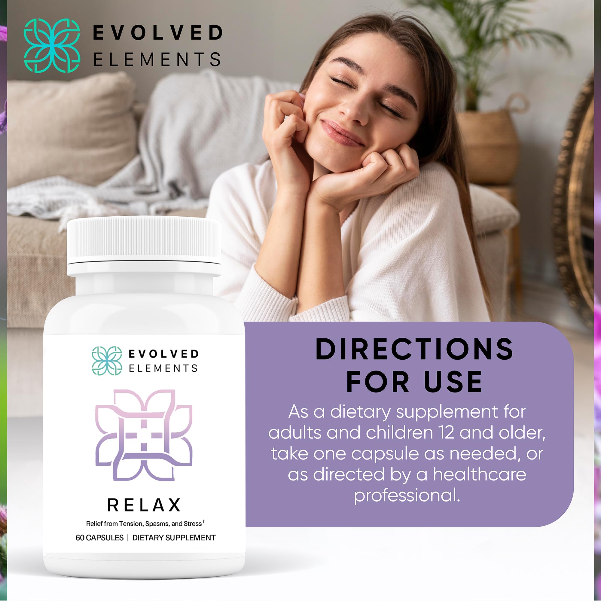 Evolved Elements lifestyle scene with relaxed user enjoying calm ambiance