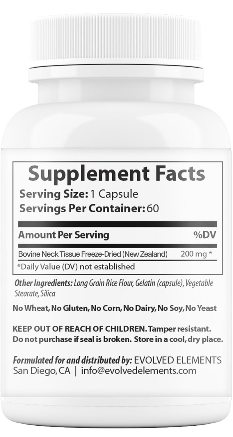 Evolved Elements Thyroid capsules close-up highlighting precise 200 mg serving
