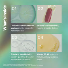 Packaged Evvy probiotic showing gluten-free and dairy-free formula