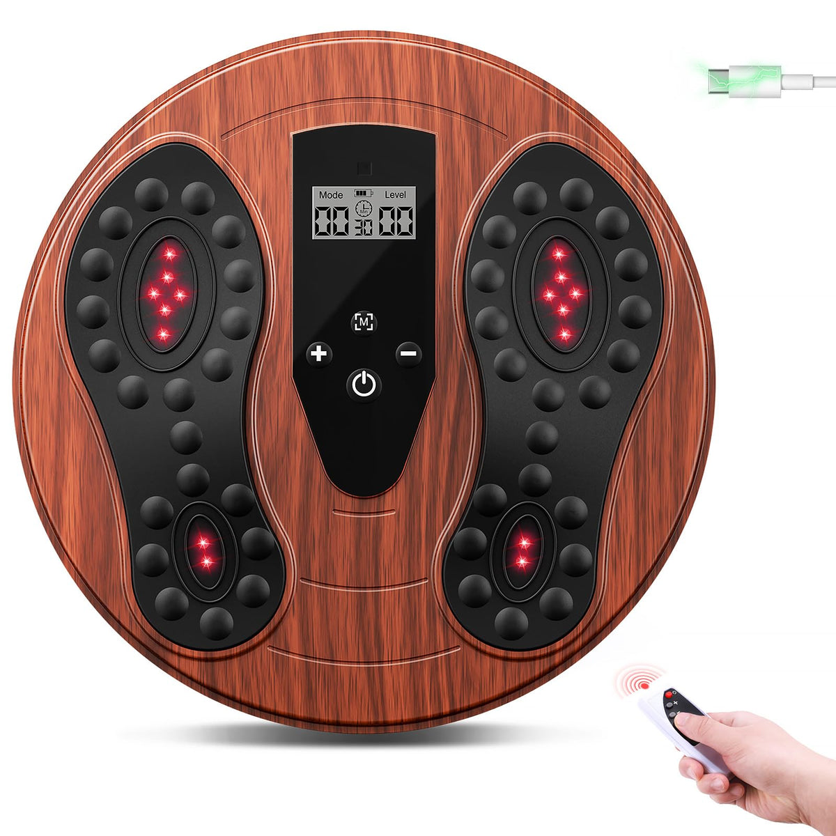 Exbushwren EMS foot massager on table with remote for customizable relief.