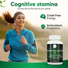 Executive Focus bottle close-up showing the label for memory and cognitive support