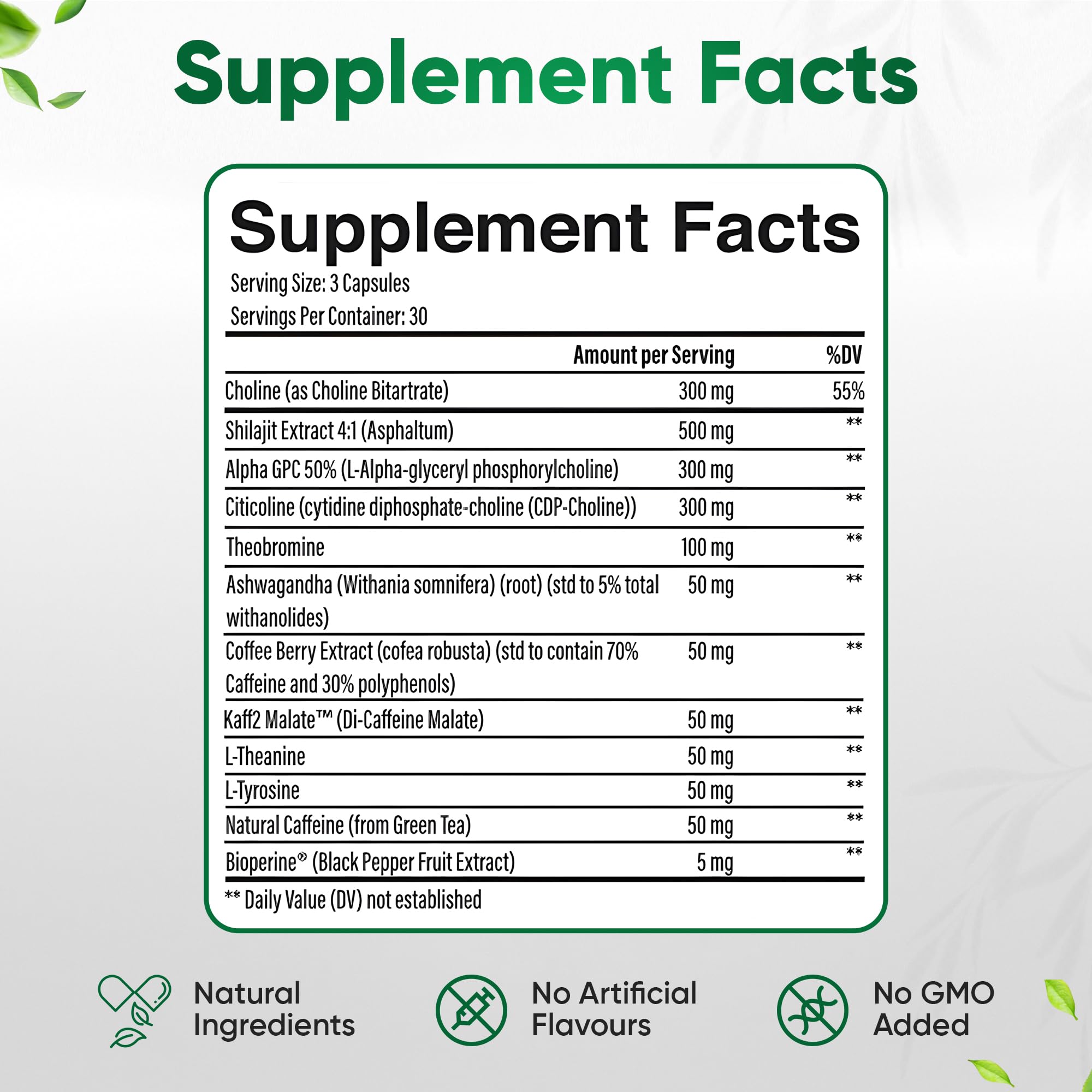 Executive Focus label detail emphasizing natural ingredients for focus and energy