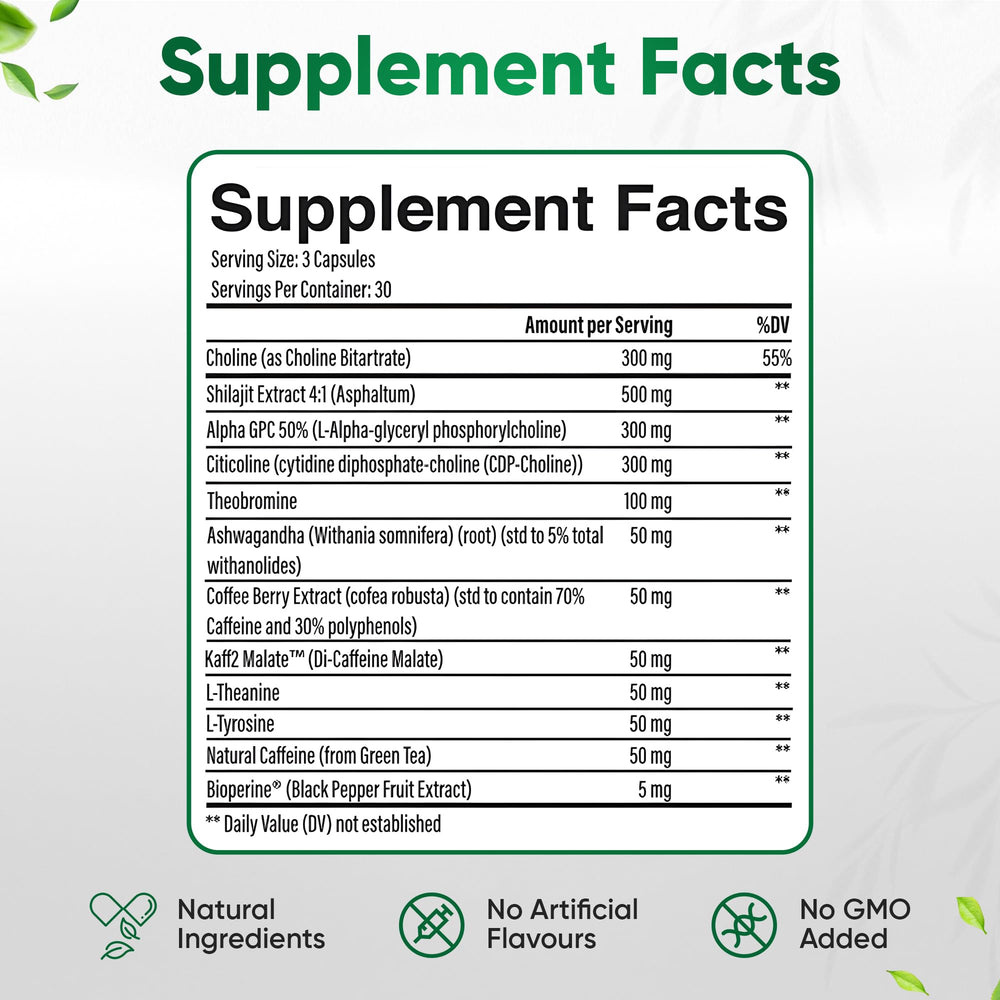 Executive Focus label detail emphasizing natural ingredients for focus and energy