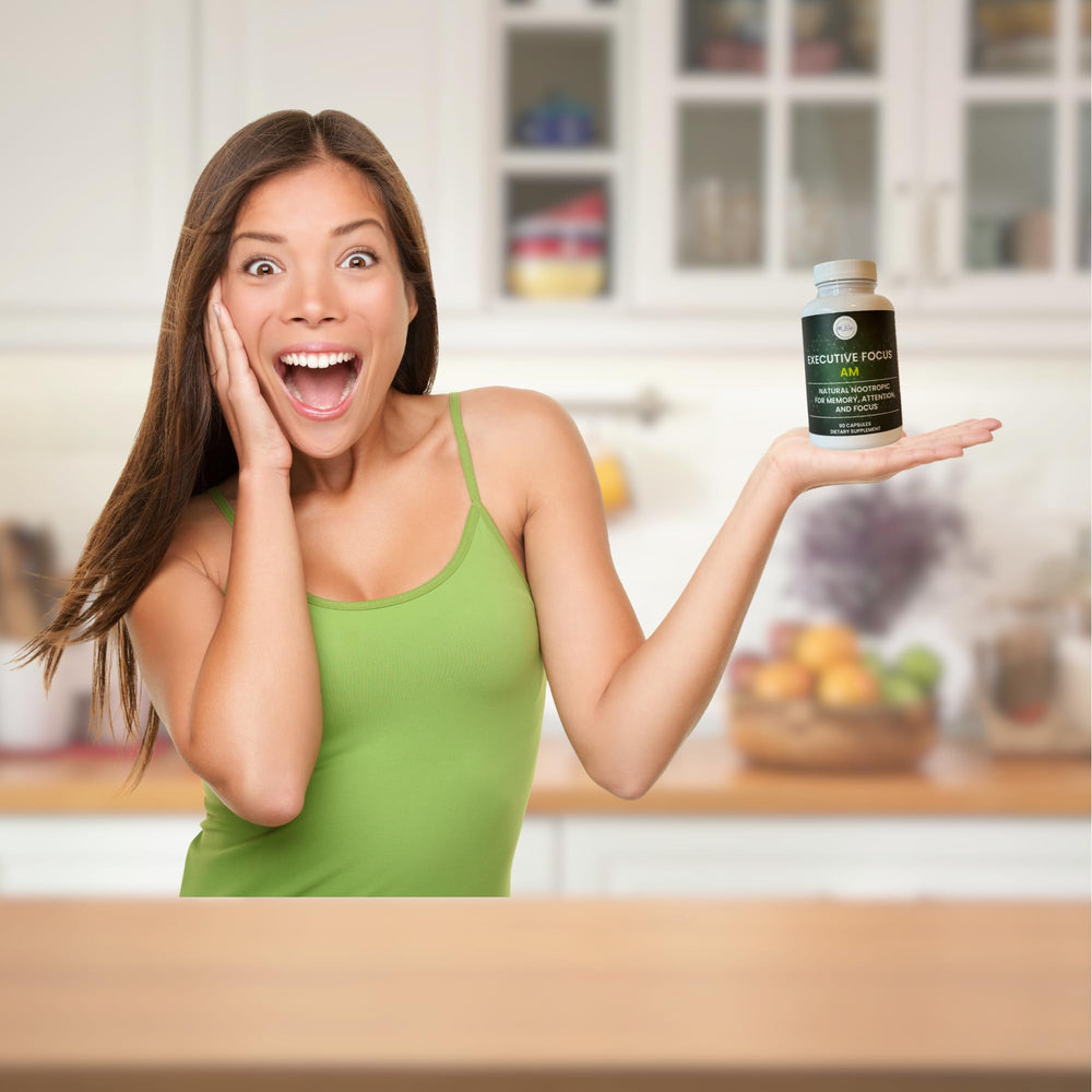 Executive Focus tin and bottle shown for premium brain health