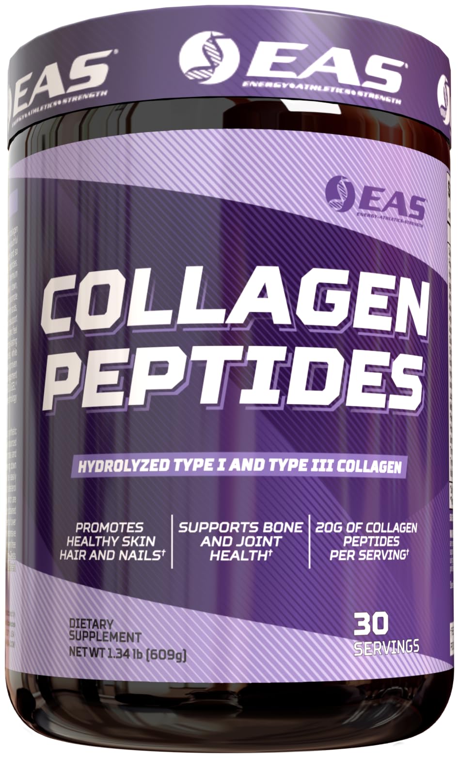 Experimental and Applied Sciences collagen powder bottle suggests hydrolyzed formula for joint and skin support.