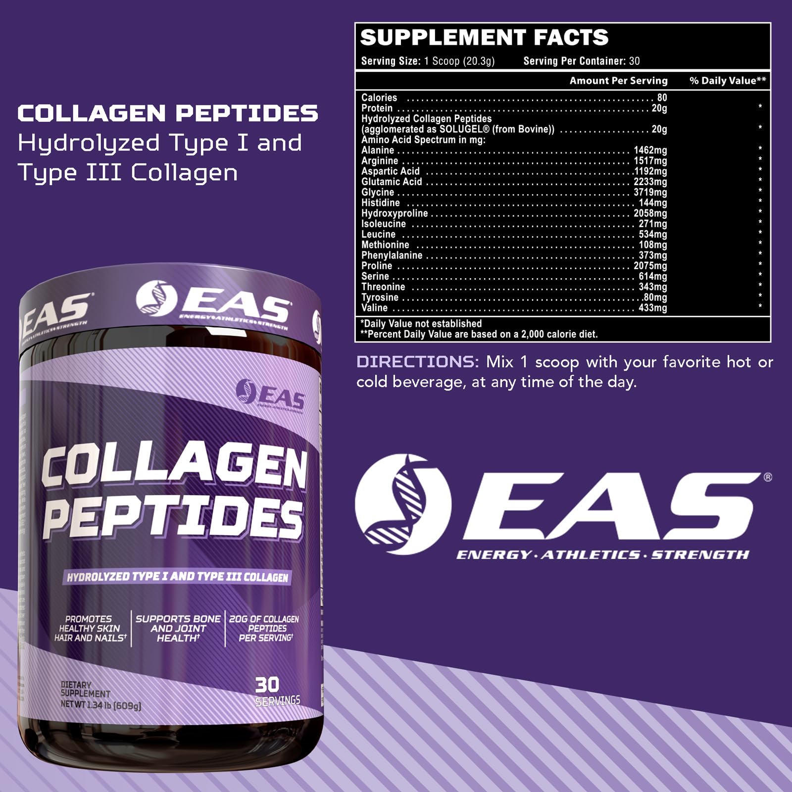 Experimental and Applied Sciences collagen powder scoop illustrating easy serving for daily intake.