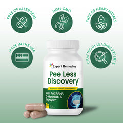Expert Remedies Pee Less Discovery capsules close-up showing easy-to-take texture