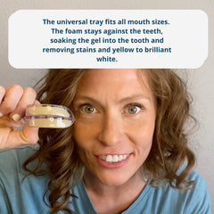 Expertwhite tray foam strip contacts teeth for targeted whitening and uniform coverage.