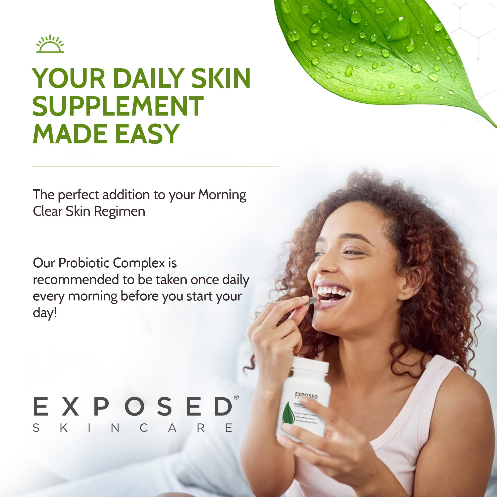 Exposed Skin Care non-GMO seal on bottle highlight product purity.