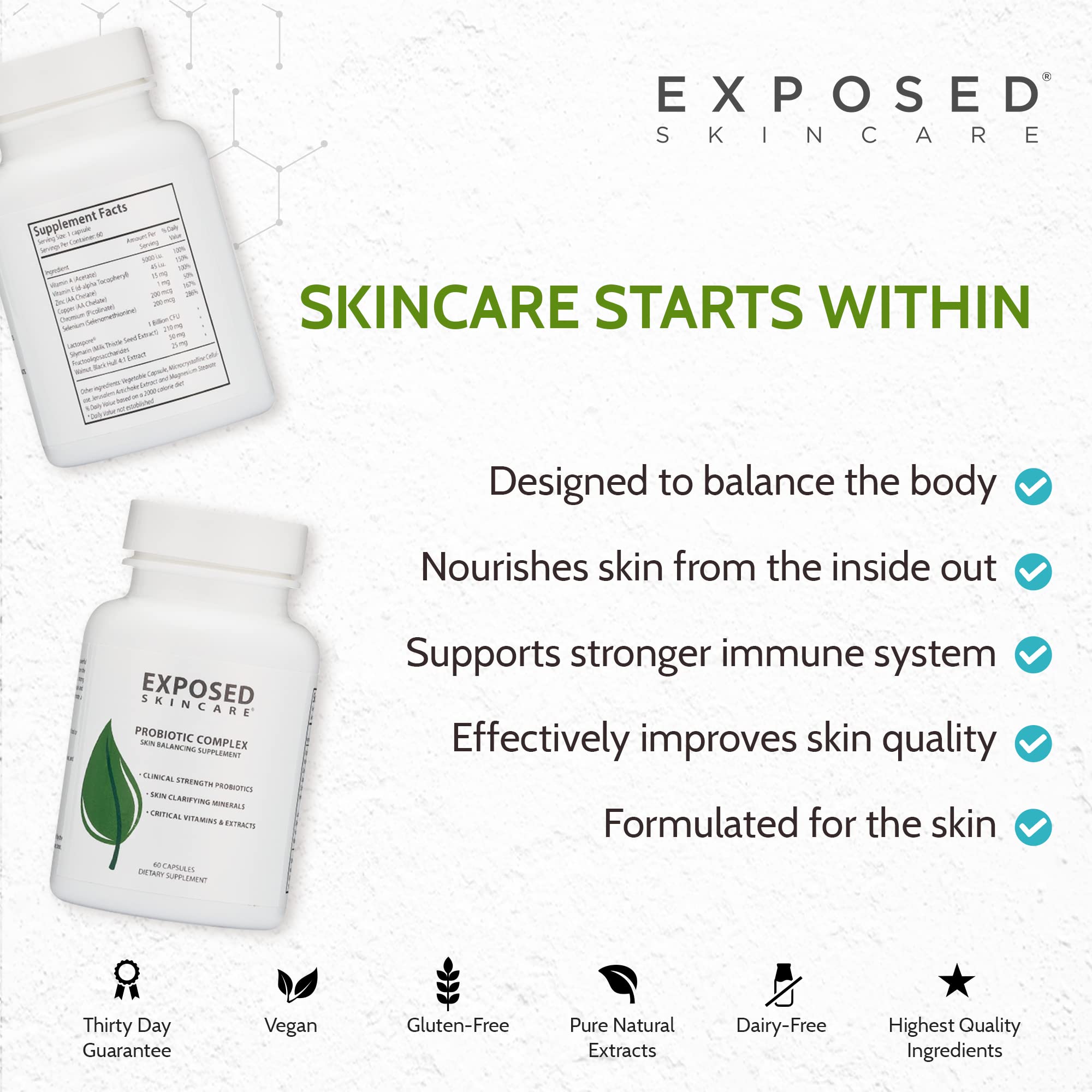 Exposed Skin Care USA-made bottle shown in a clean kitchen setting.