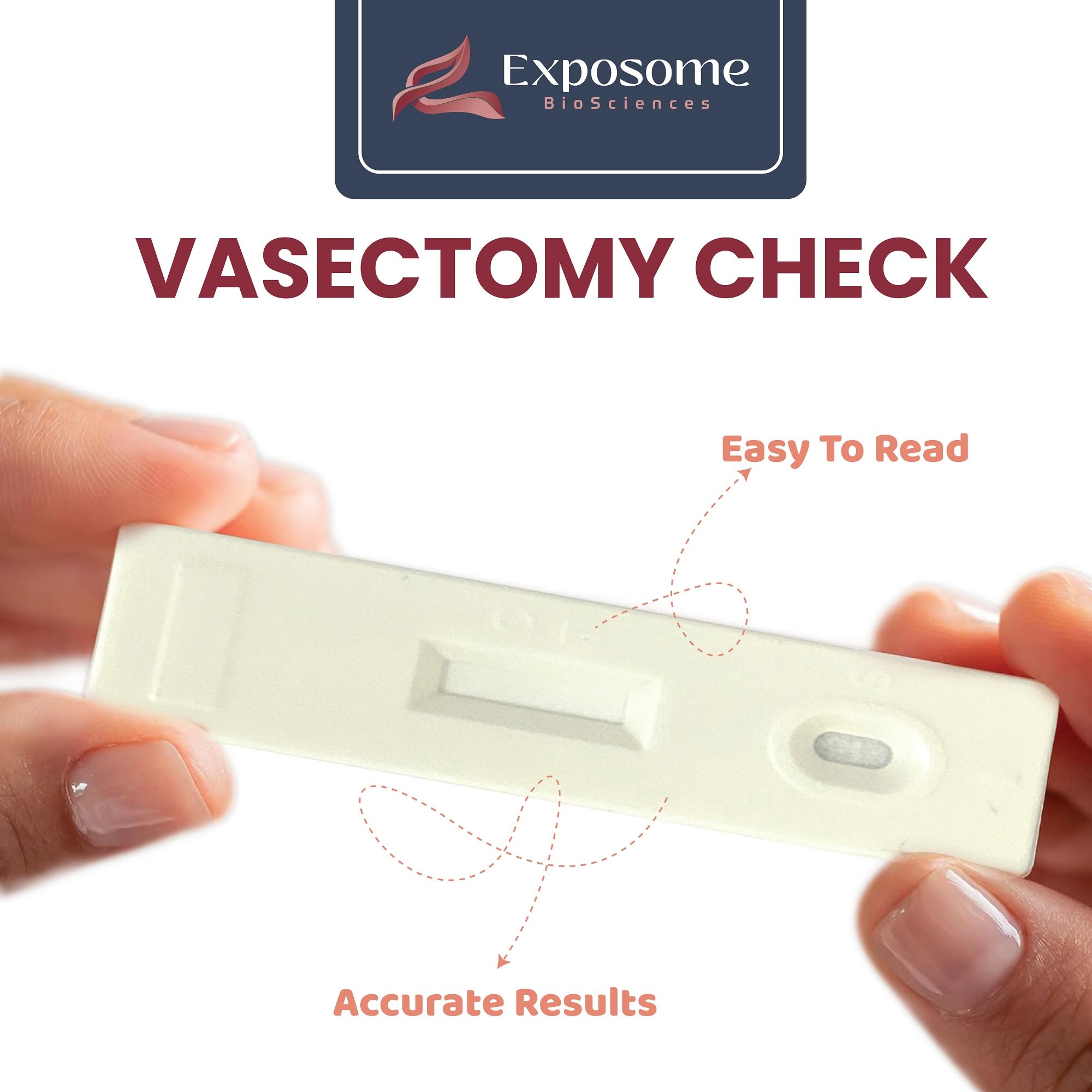 Exposome BioSciences test contents including two tests for post-vasectomy screening.