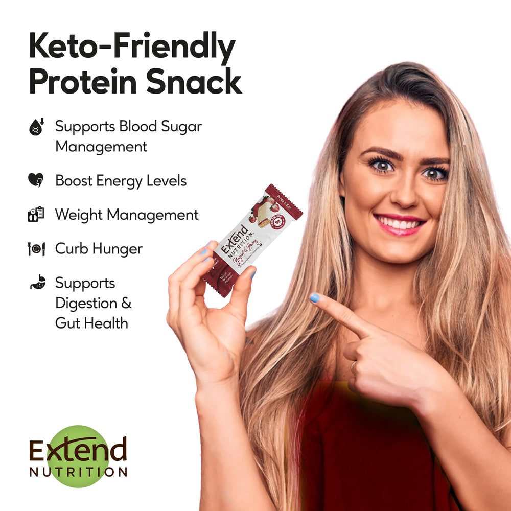 Extend Bar natural ingredients closeup with no artificial flavors and erythritol-free formula.