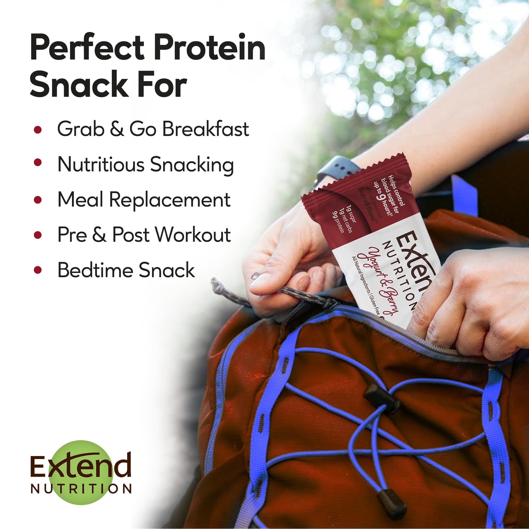Extend Bar taste closeup showcasing appealing flavor ready for daily snacking.