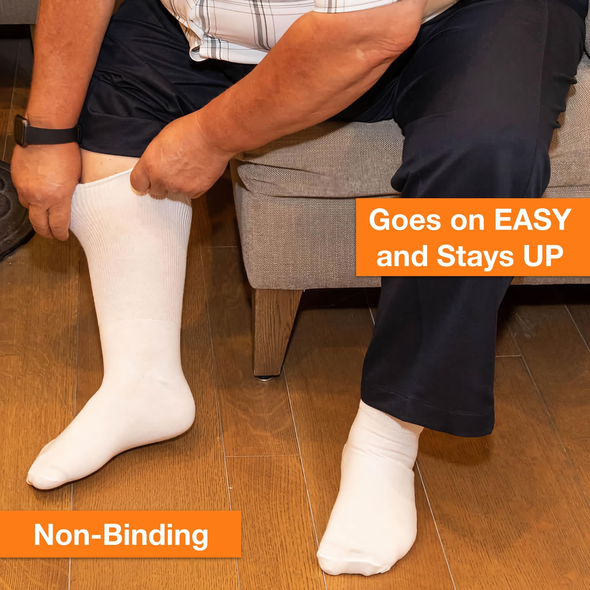 Extra Wide Medical mid calf crew socks fabric detail in white
