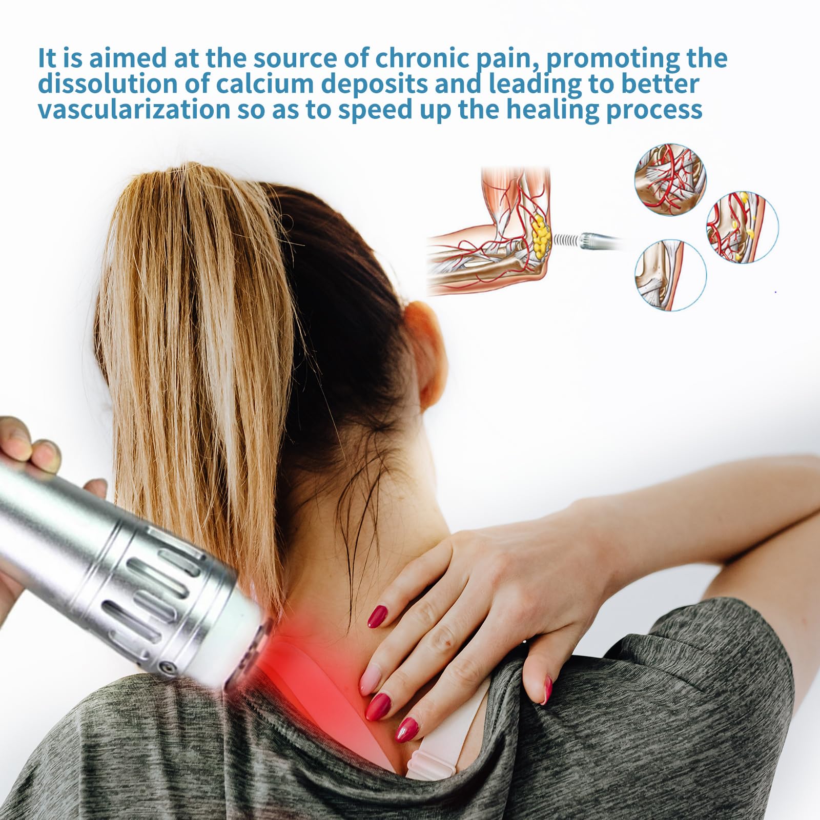 Extracorporeal Shockwave Therapy Machine used on the shoulder for soreness relief at home