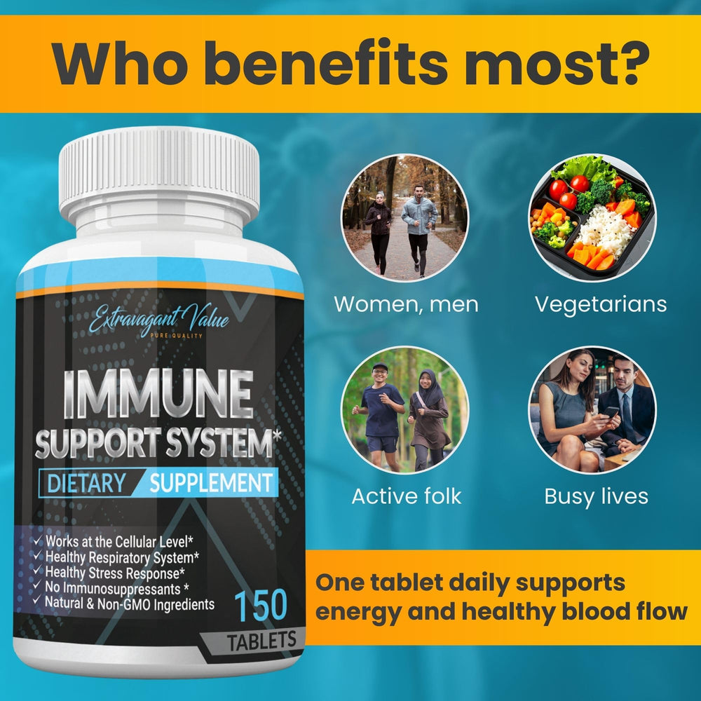 Extravagant Value bottle highlighting immune support with vitamin C benefits.
