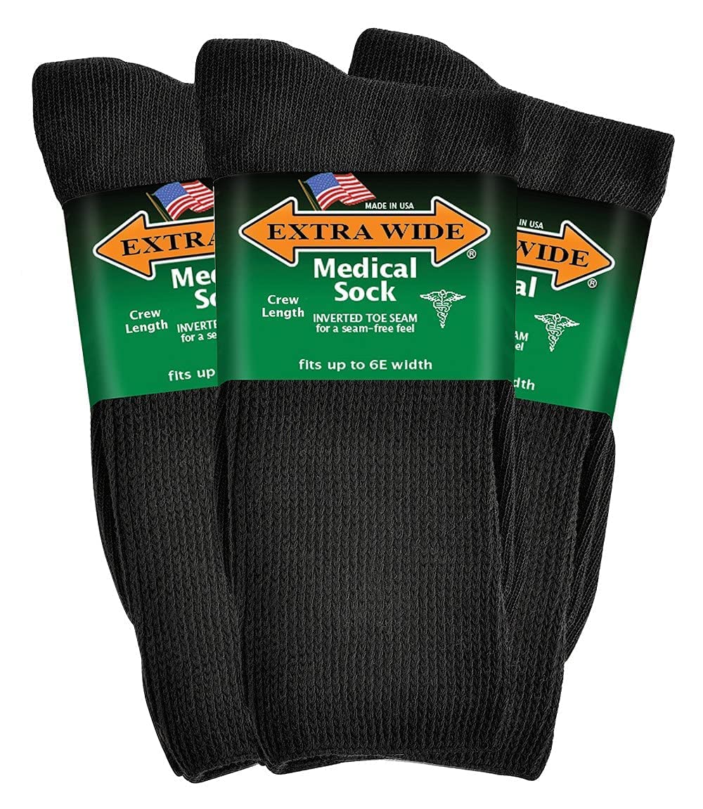 Extra Wide Medical mid-calf crew pack front view shows roomy fit for wider feet.