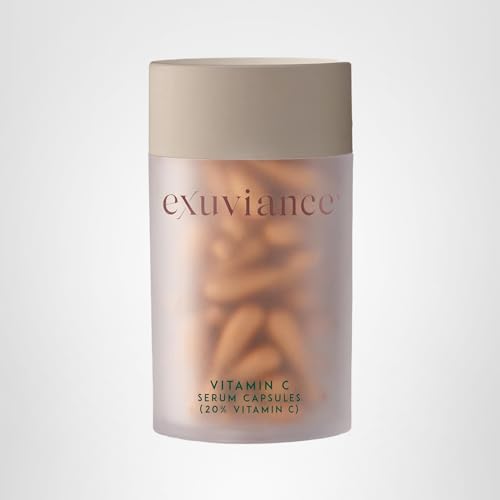 EXUVIANCE product branding visible, inviting a consistent skincare routine.