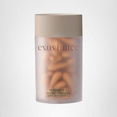 EXUVIANCE product branding visible, inviting a consistent skincare routine.