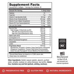 Desk view of EyePromise DVS bottle beside informative label
