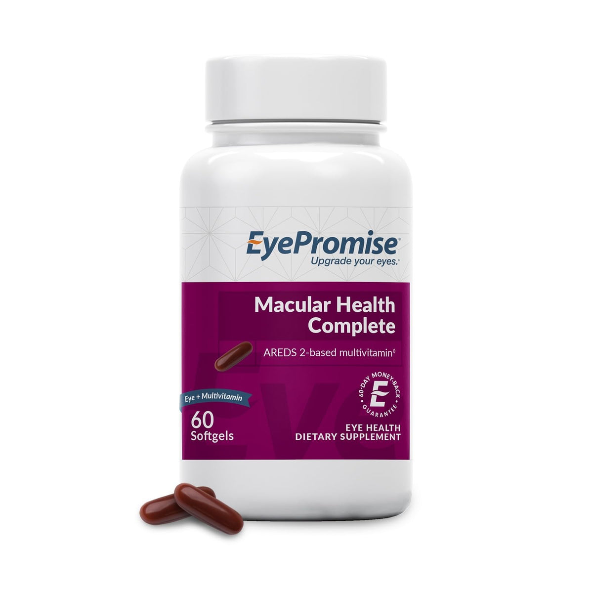 EyePromise Macular Health Complete softgels bottle close-up for daily eye wellness
