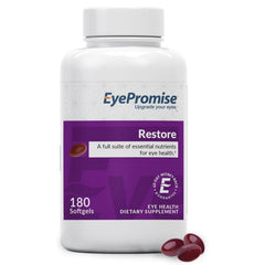 EyePromise Restore bottle front with capsules for eye health support.