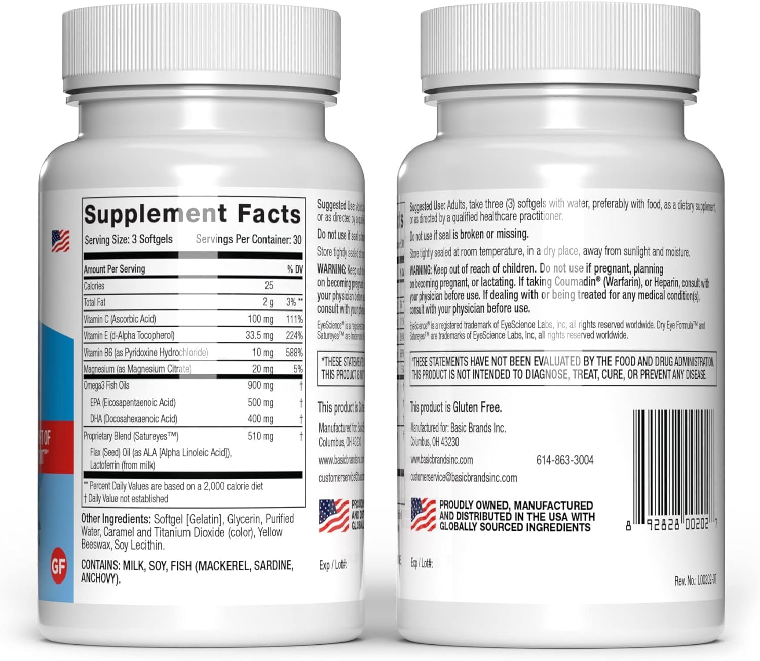 EyeScience Dry Eye Formula softgels close-up highlighting omega-3 capsules