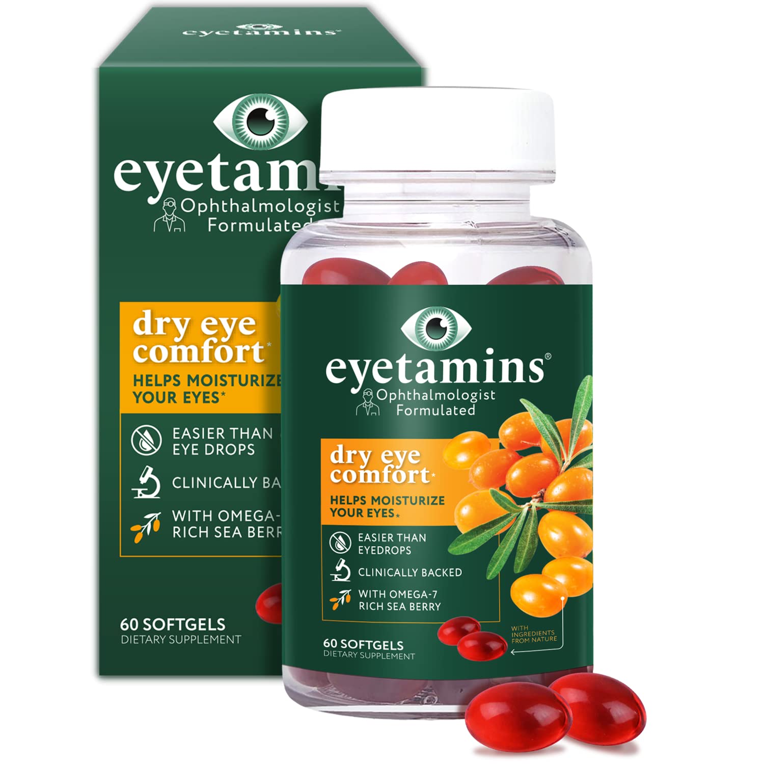 eyetamins Dry Eye Comfort bottle helps daily eye hydration and convenience