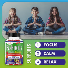 Ez-Focus Ashwagandha gummies close-up highlighting gentle mood support