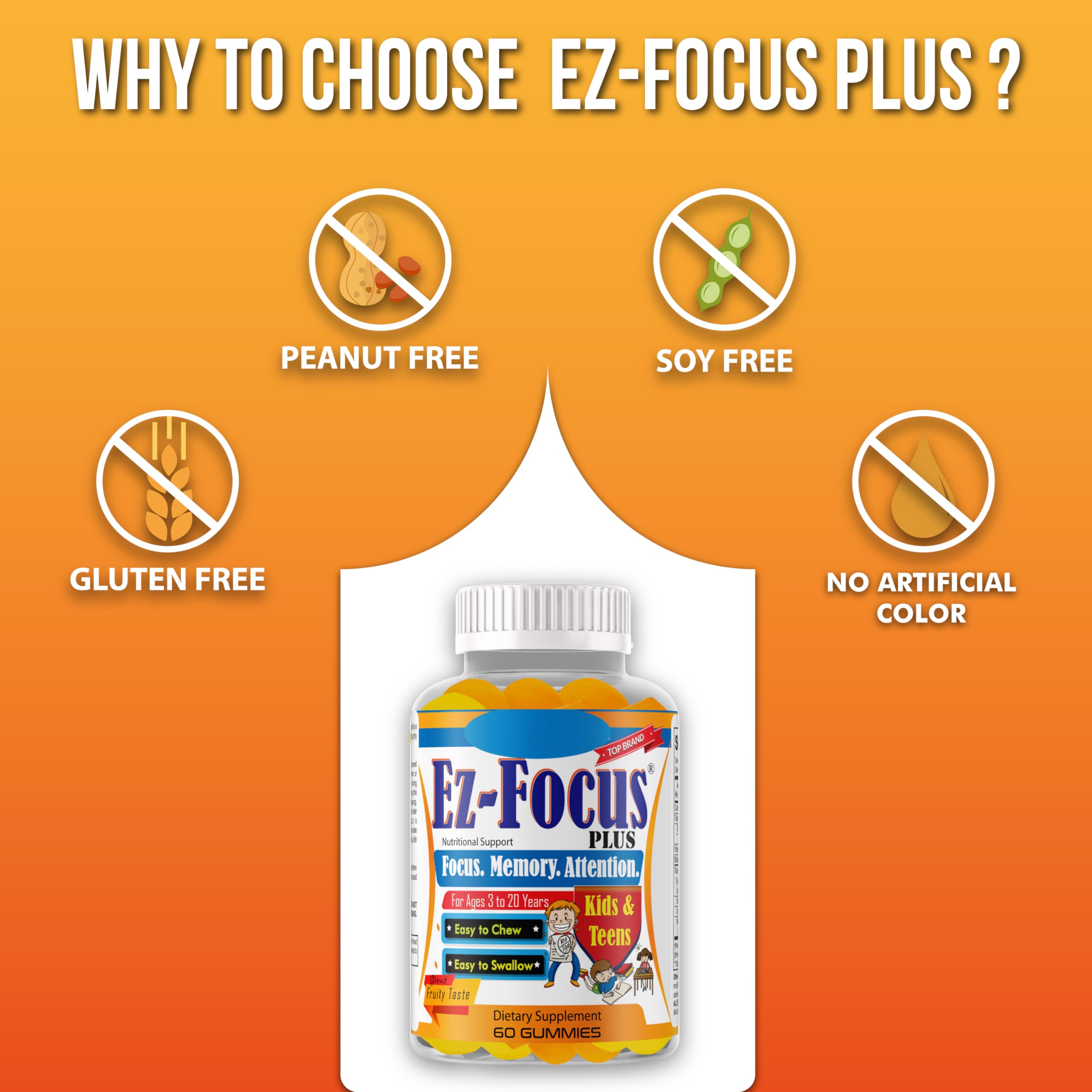 Ez-Focus Plus DHA EPA omega-3 formulation for growing minds.