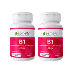 EZ Melts B1 25 mg cherry burst tablets dissolving in mouth for on-the-go energy
